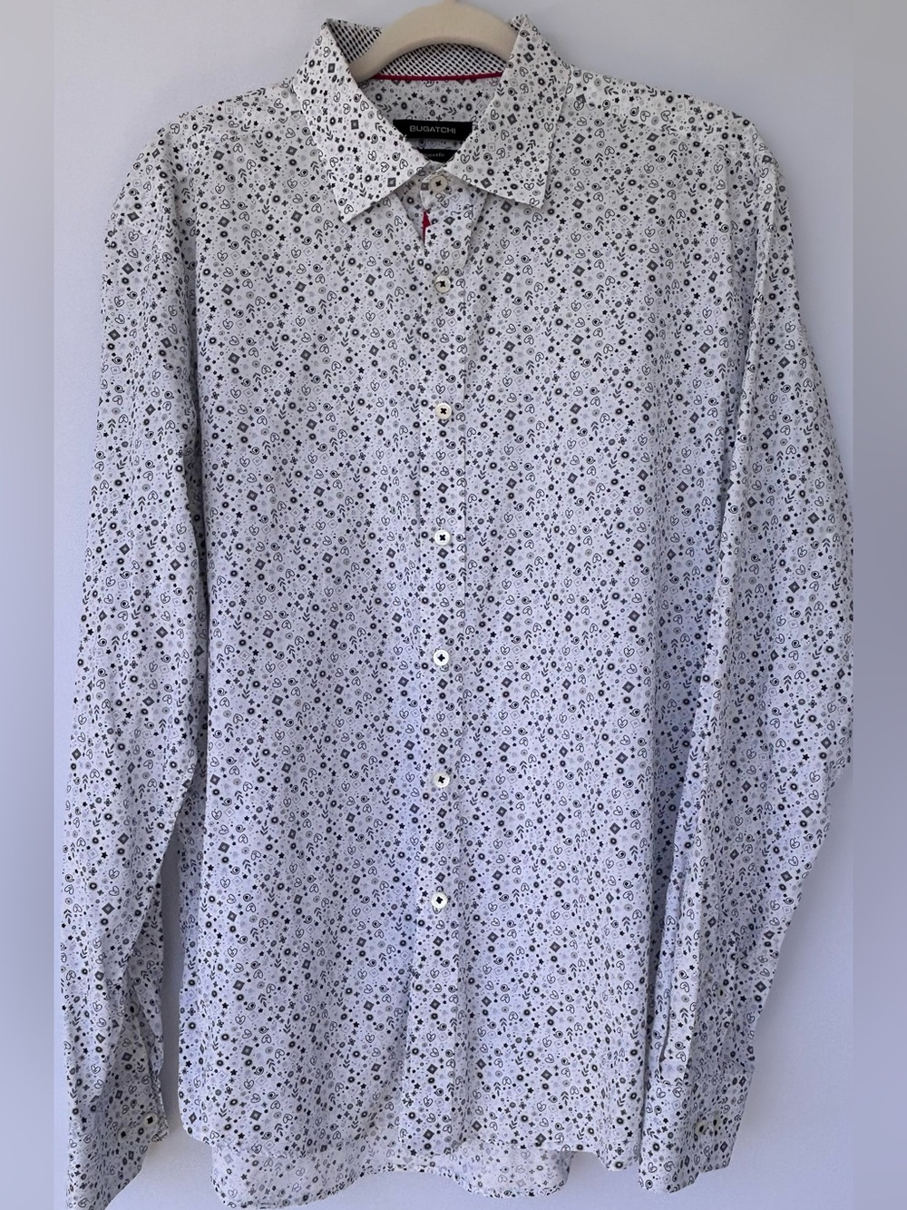 Bugatchi Men’s Shaped Fit Button Up Shirt Hearts/Flowers Micro-Print Long Sleeve